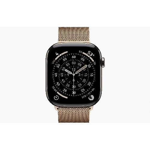 Apple Watch Series 11 46 мм, M/L, Natural Titanium Case, Gold Milanese Loop