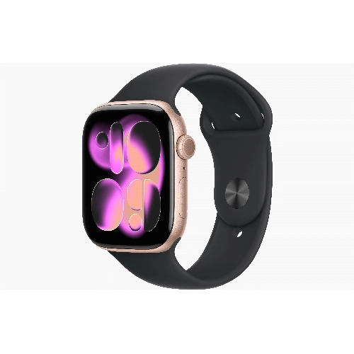 Apple Watch Series 11 46 мм, M/L, Rose Gold Aluminum Case, Black Sport Band