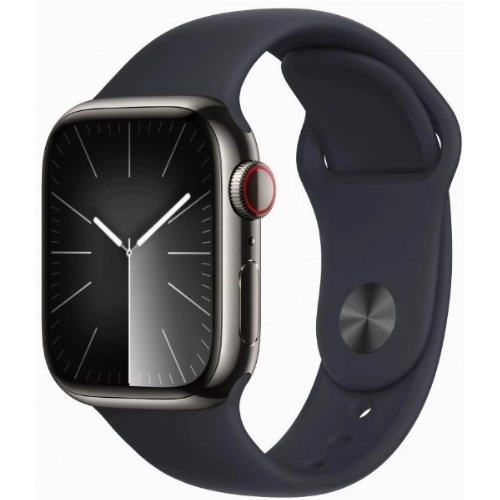Apple Watch Series 9, 41 мм, корпус из алюминия графитового цвета, спортивный ремешок цвета «полуночный», размер S/M