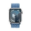 Apple Watch Series 9, 41 мм, корпус из алюминия серебристого цвета, нейлоновый ремешок цвета «ледяной синий»