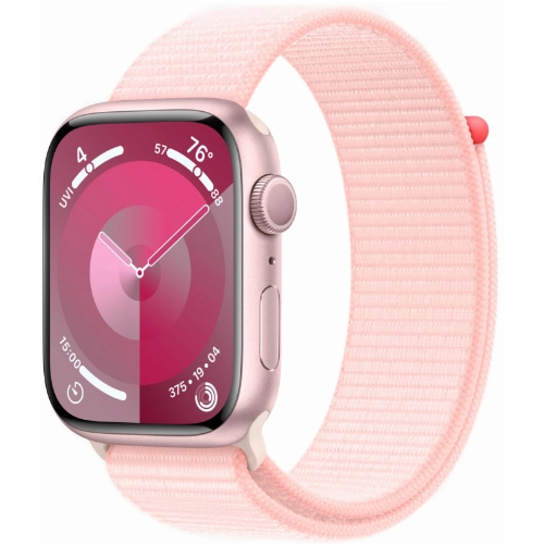 Apple Watch Series 9, 41 мм, корпус из алюминия розового цвета, нейлоновый ремешок нежно-розового цвета