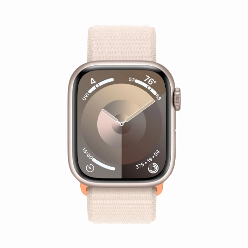 Apple Watch Series 9, 45 мм, корпус из алюминия цвета «сияющая звезда», нейлоновый ремешок цвета «сияющая звезда»