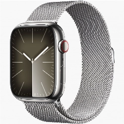Apple Watch Series 9, 45 мм, стальные серебристого цвета, миланский сетчатый браслет