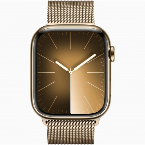 Apple Watch Series 9, 45 мм, стальные золотого цвета, миланский сетчатый браслет