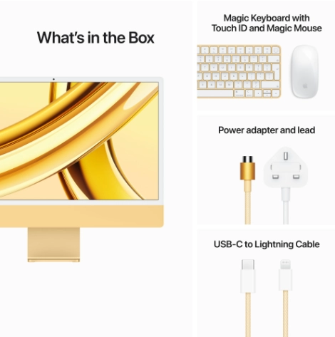 Apple iMac 24" Retina 4,5K (MQRL3), M3 (8C CPU, 10C GPU), 8 ГБ, 256 ГБ SSD, желтый