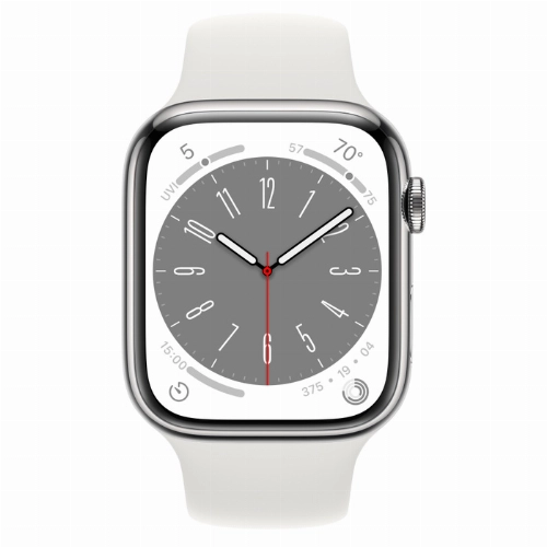 Умные часы Apple Watch Series 8 45 мм Silver Stainless Steel Case with White Sport Band, размер S/M